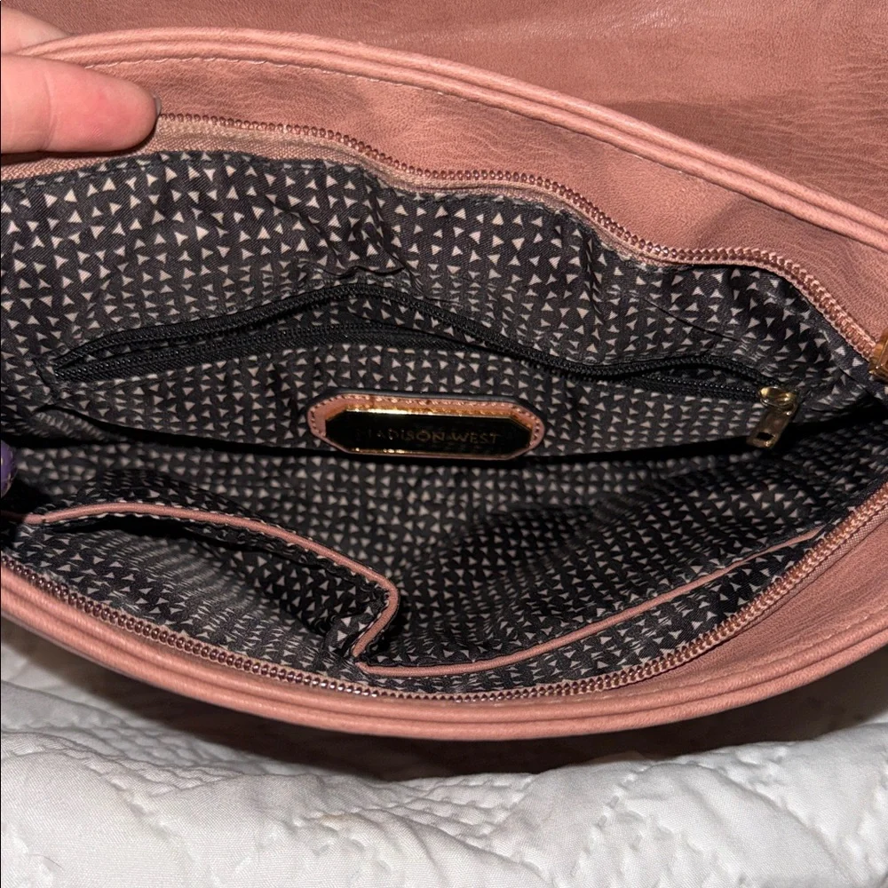 Madison West Dusty Rose Leather Crossbody with Tassel - Picture 3 of 9
